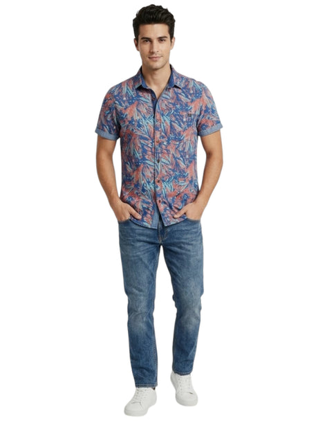 Image for Men's Graphic Multi Colored Printed Dress Shirt,Blue