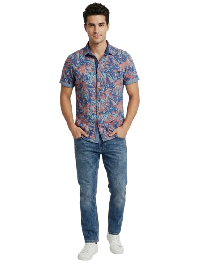 Image for Men's Graphic Multi Colored Printed Dress Shirt,Blue