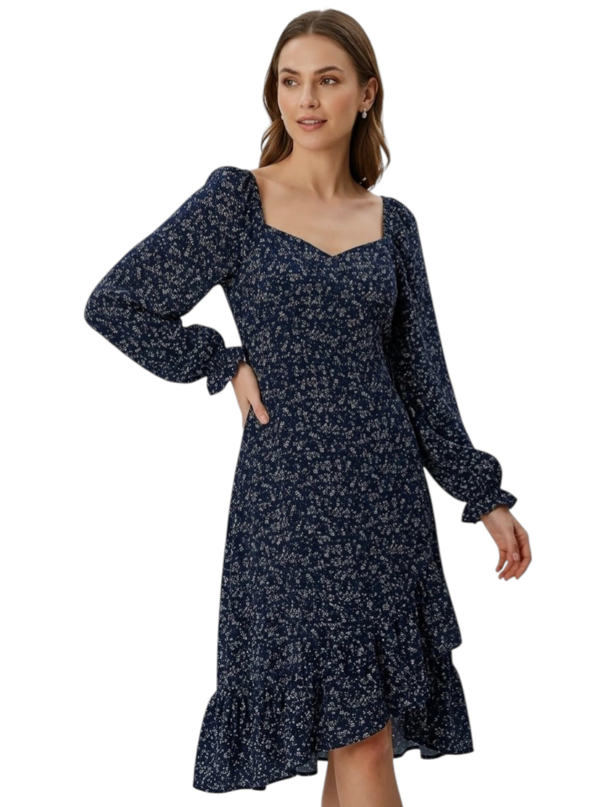 Image for Womens Floral Printed Dress,Navy