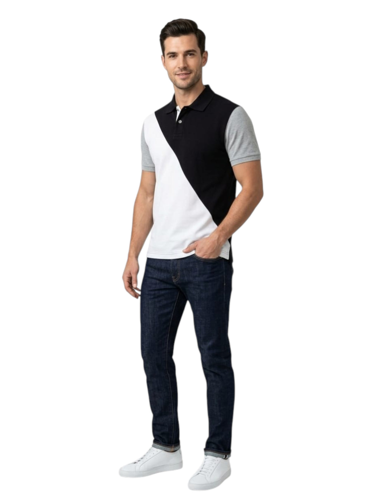Image for Men's Colorblocked Top,Black/White