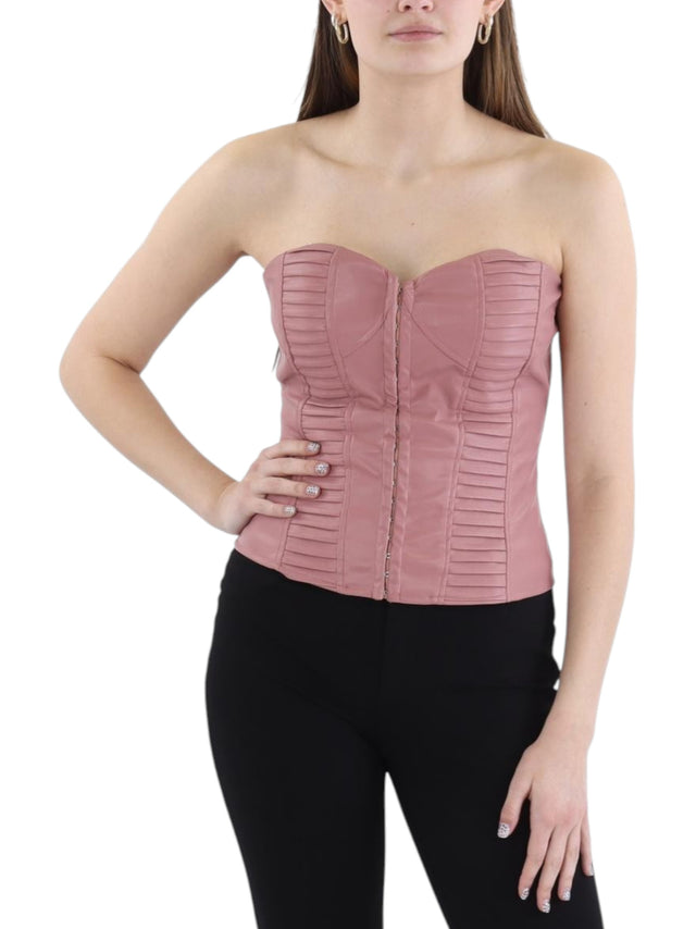 Image for Women's Plain Leather Corest Off Shoulder Top,Dusty Rose