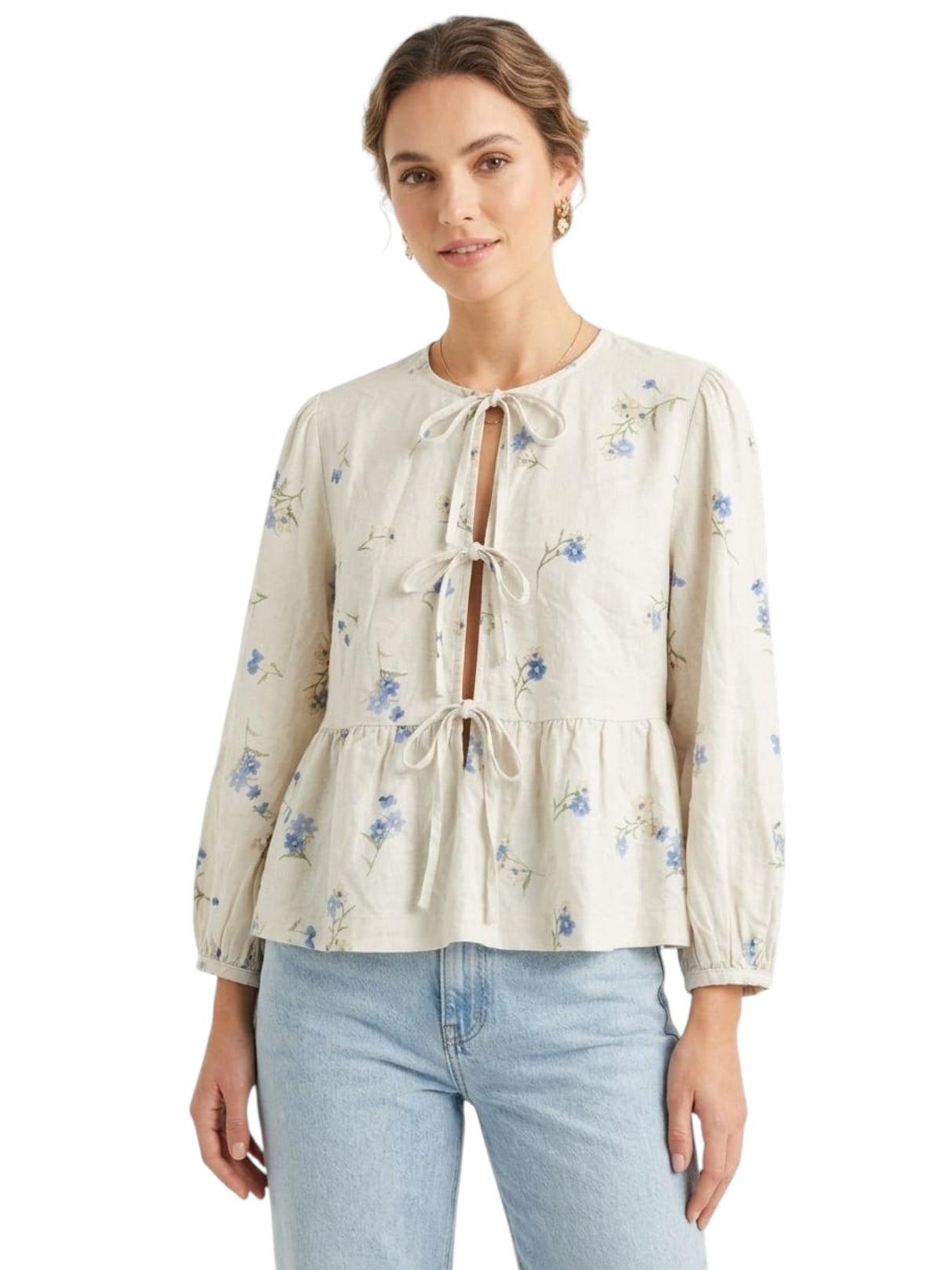 Image for Women's Floral Printed Top,Light Grey