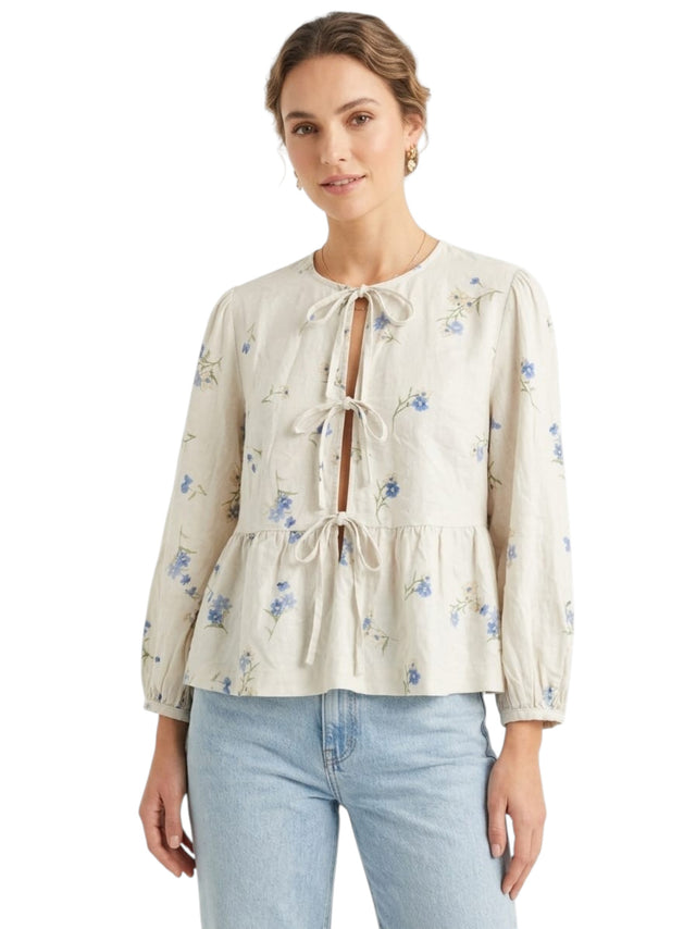 Image for Women's Floral Printed Top,Light Grey