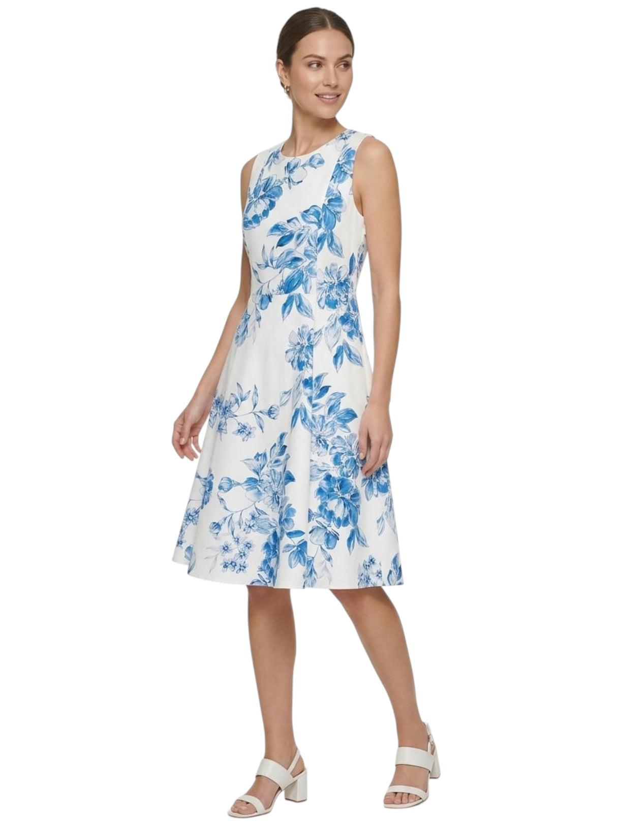 Image for Women's Floral Printed Dress,White/Blue
