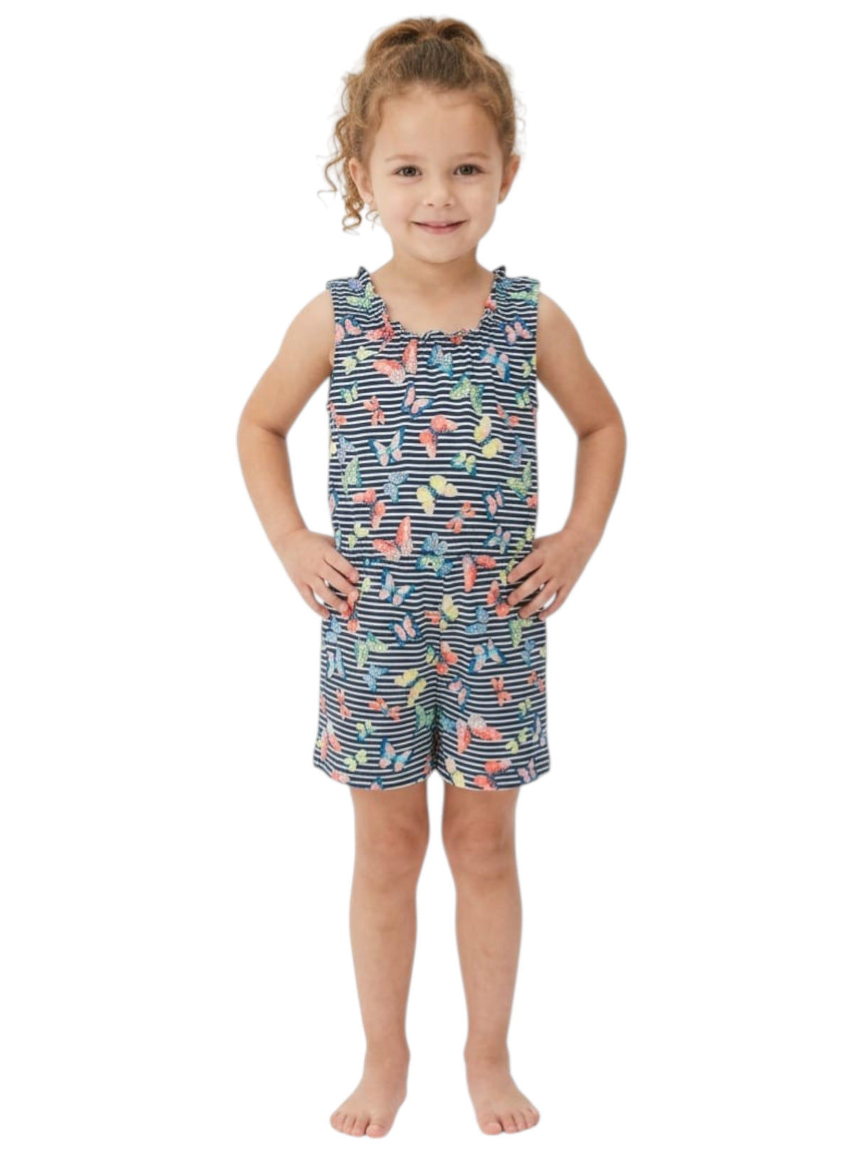 Image for Kids Girl's Printed Striped Jumpsuit,Navy