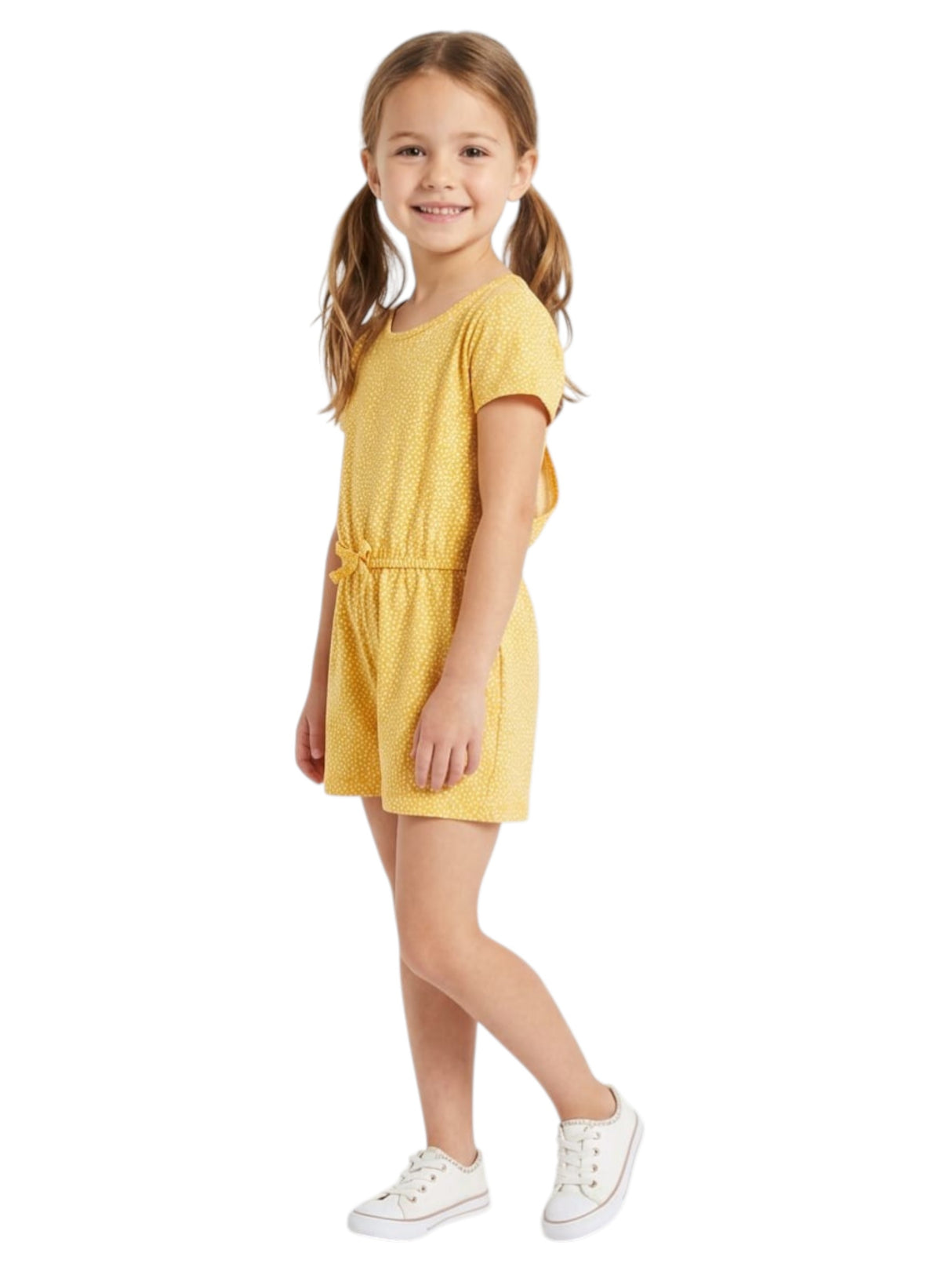 Image for Kids Girl's White Dotted Jumpsuit,Yellow