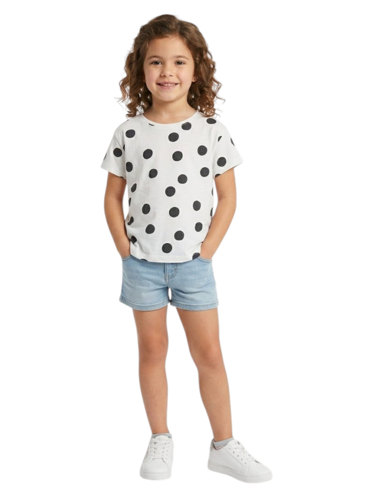 Image for Kids Girl's Black Dotted Top,White