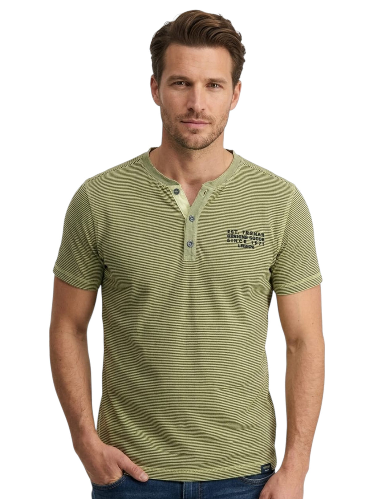 Image for Men's Navy Stripped Top,Lime Yellow