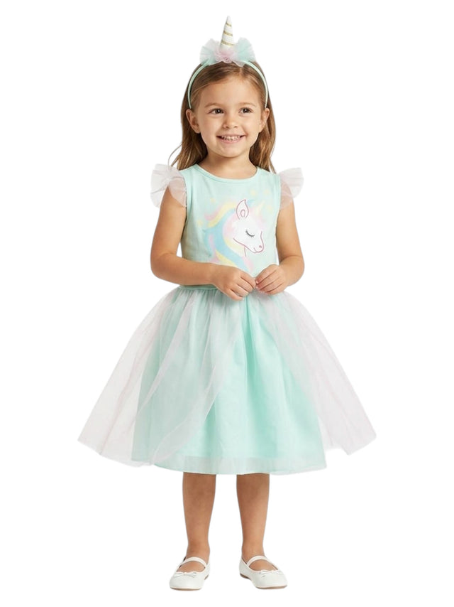 Image for Kids Girl's Unicorn Printed Dress&Hairband,Aqua