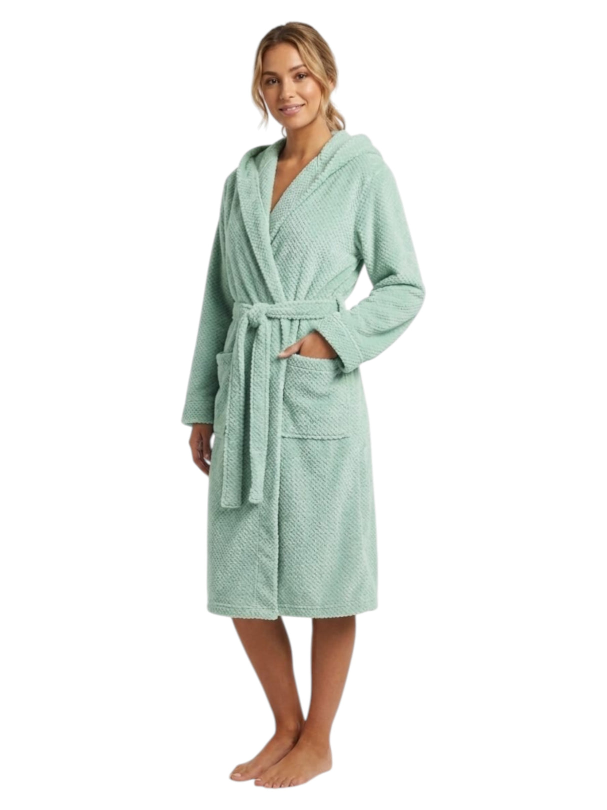 Image for Women's Faux Fur Sleepwear Robe&Belt,Green
