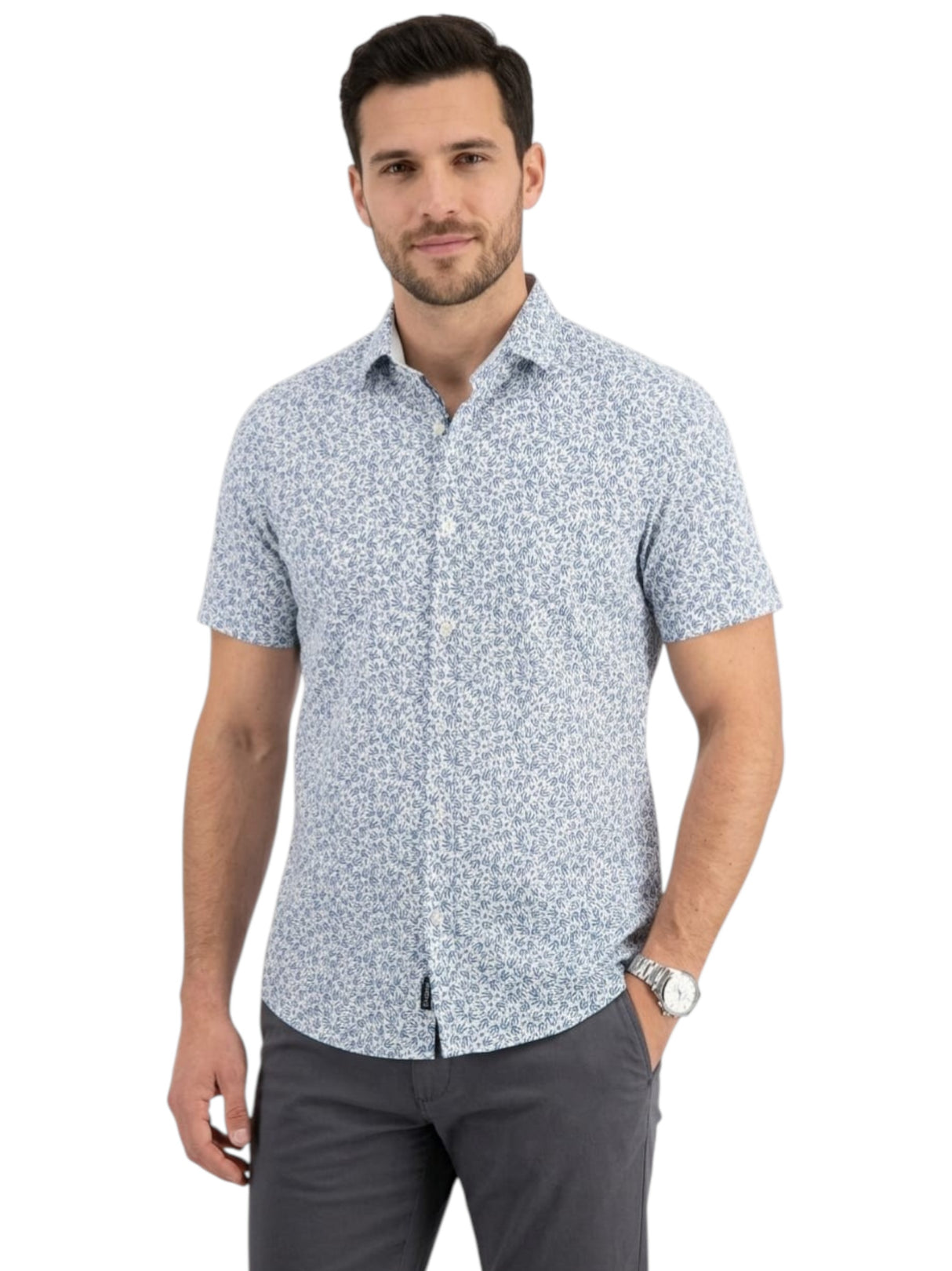 Image for Men's Printed Dress Shirt,White