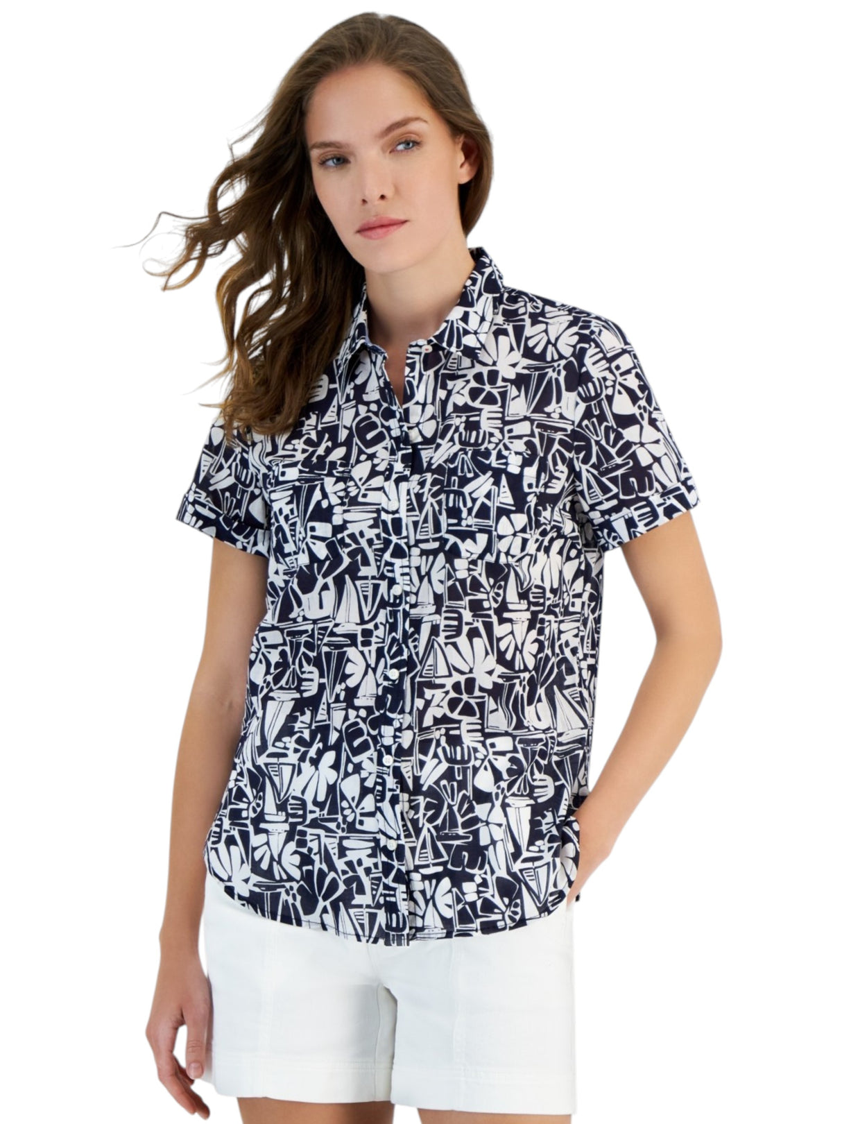 Image for Women's Printed Chemise,Navy/White