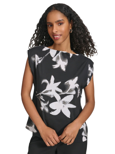 Image for Women's Floral Printed Top,White/Black