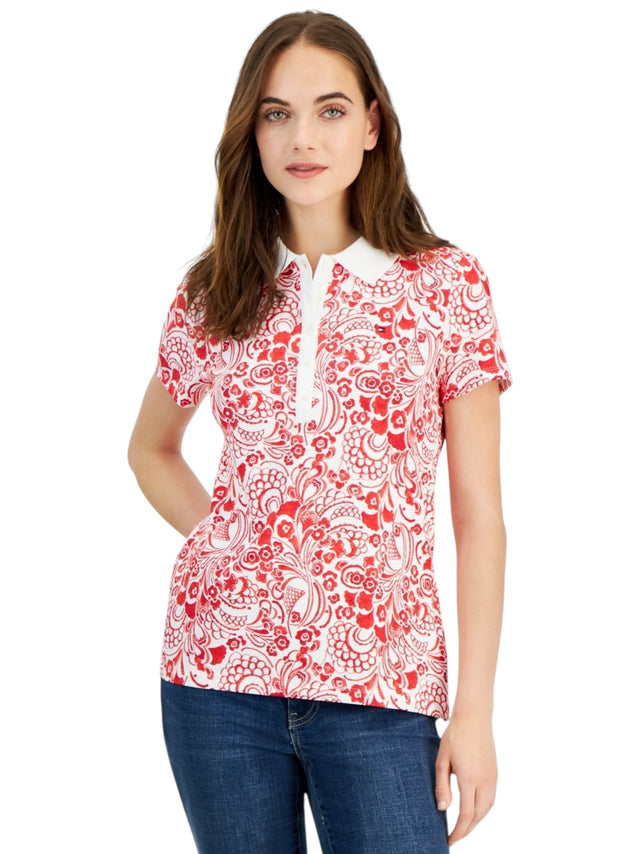 Image for Women's Floral Printed Top,Red/White