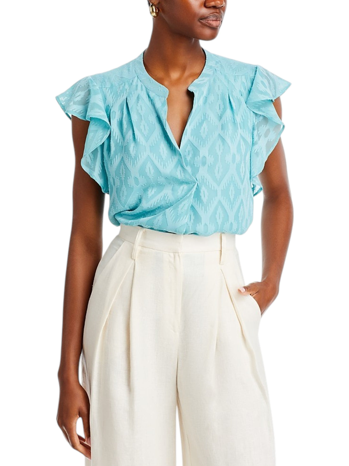 Image for Women's Textured Ruffled Top,Aqua