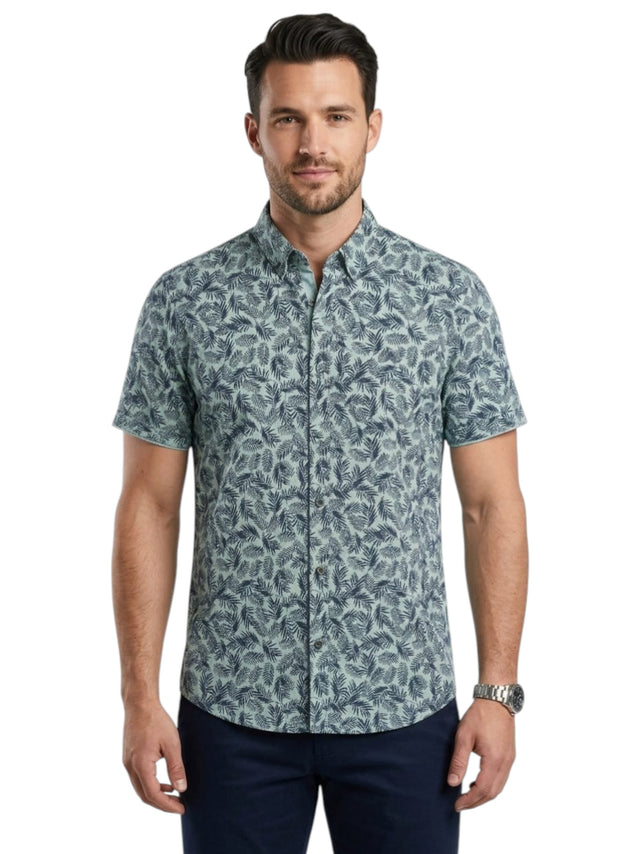 Image for Men's Printed Dress Shirt,Aqua/Navy