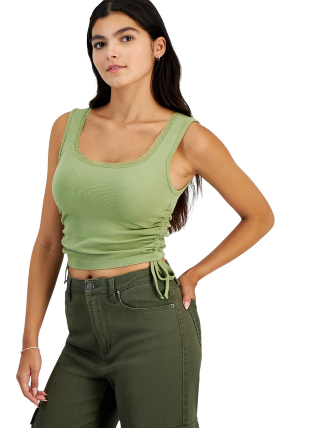 Image for Women's Ribbed Lace Top,Dusty Olive