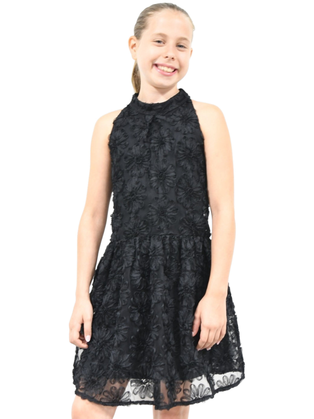 Image for Kids Girl's Floral Knitted Dress,Black