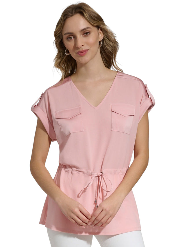 Image for Women's Plain Pockets Top,Light Pink