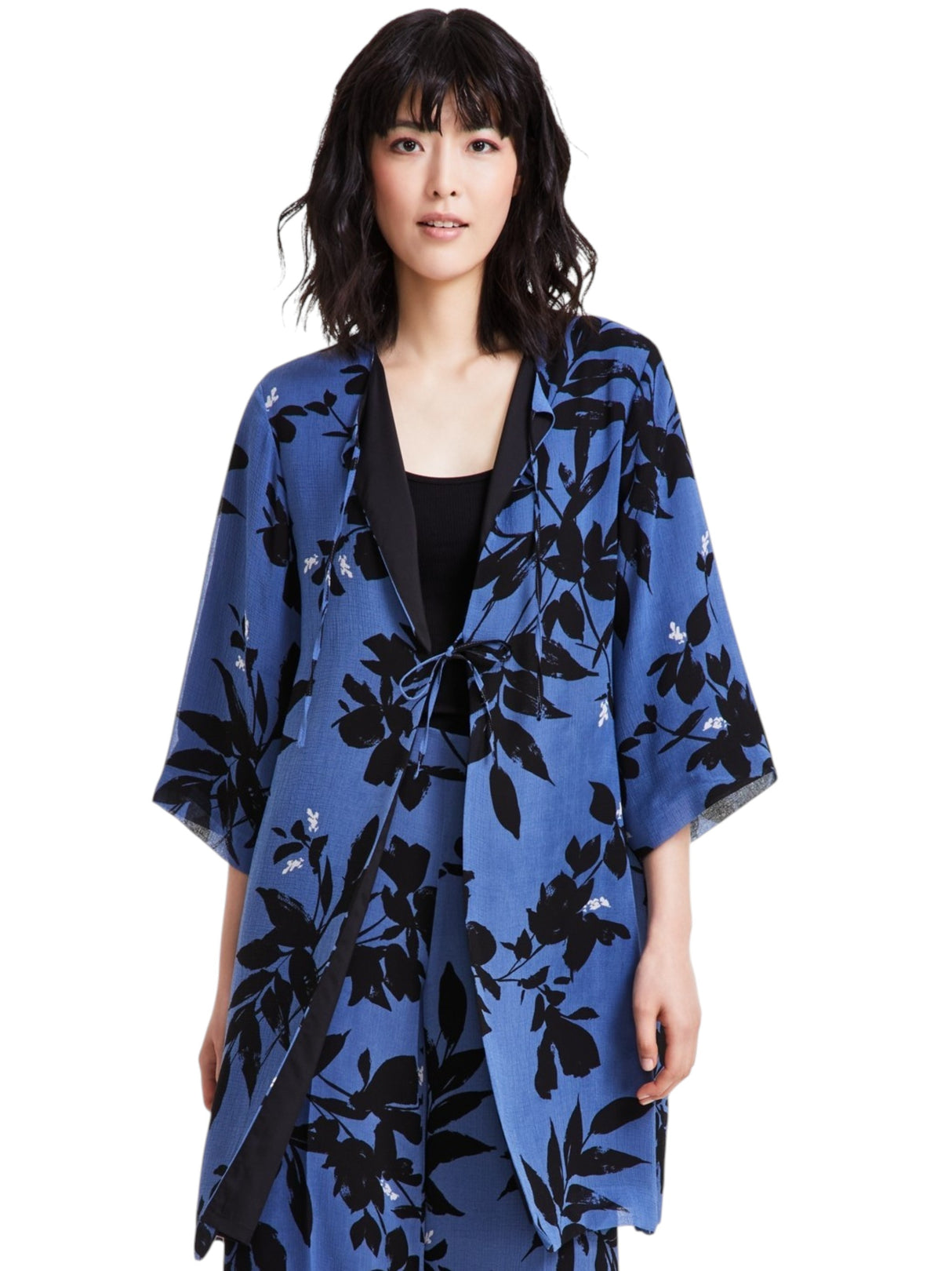 Image for Women's Floral Printed Cardigan,Black/Light Navy