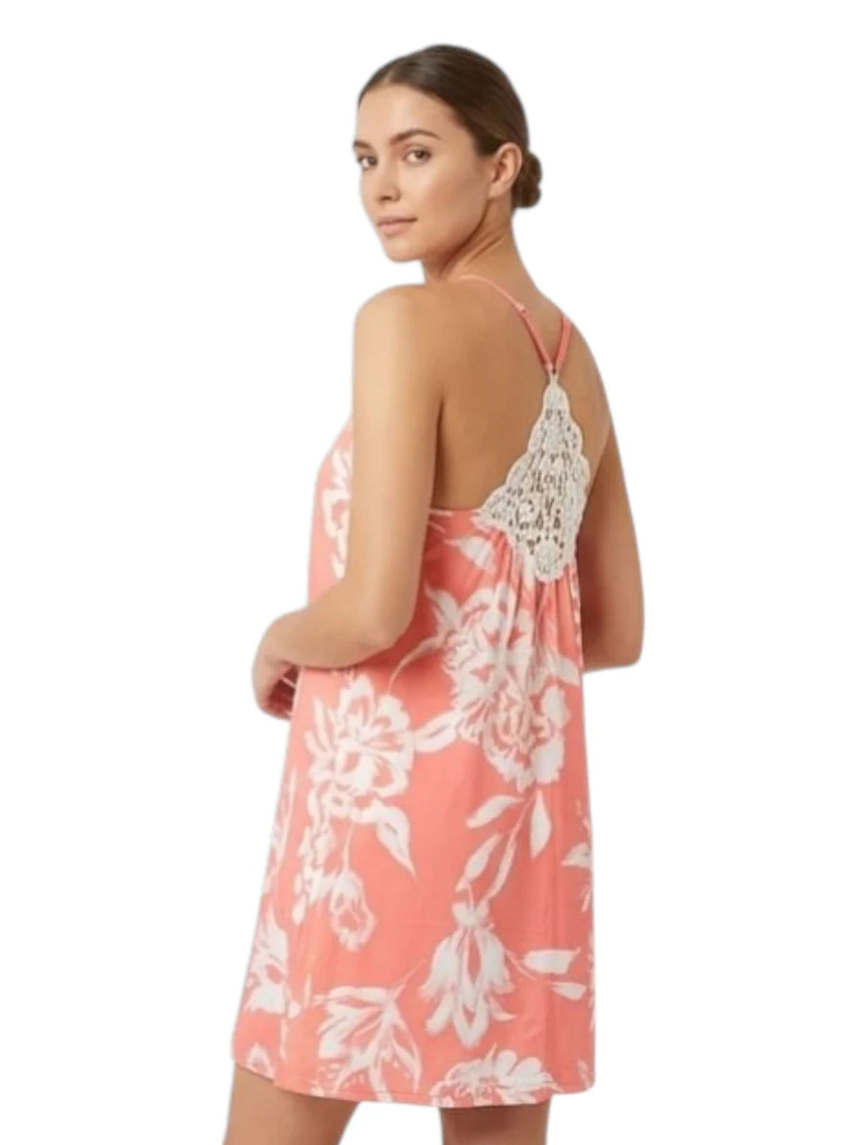 Women's White Printed Sleepwear Robe,Coral