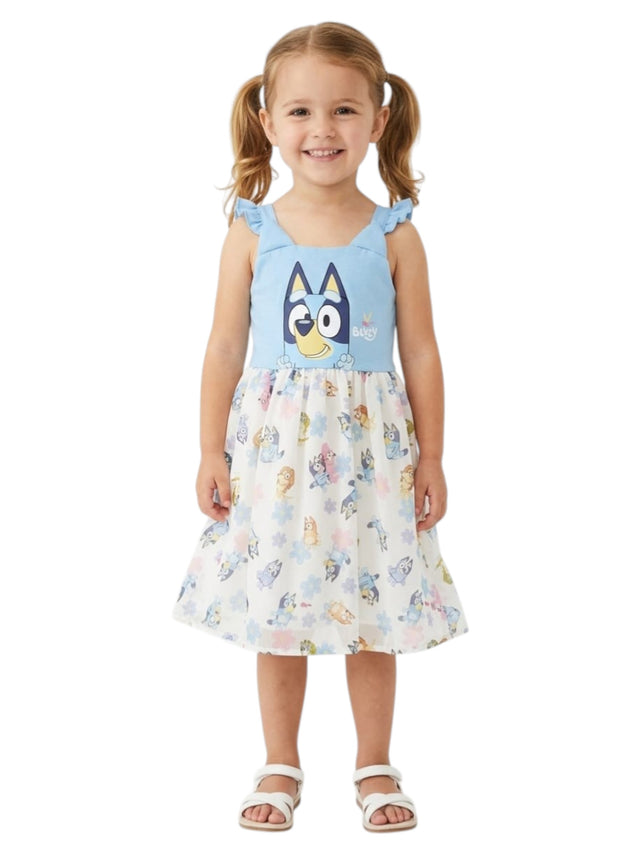 Image for Kids Girl's Ruffled Printed Dress,Blue