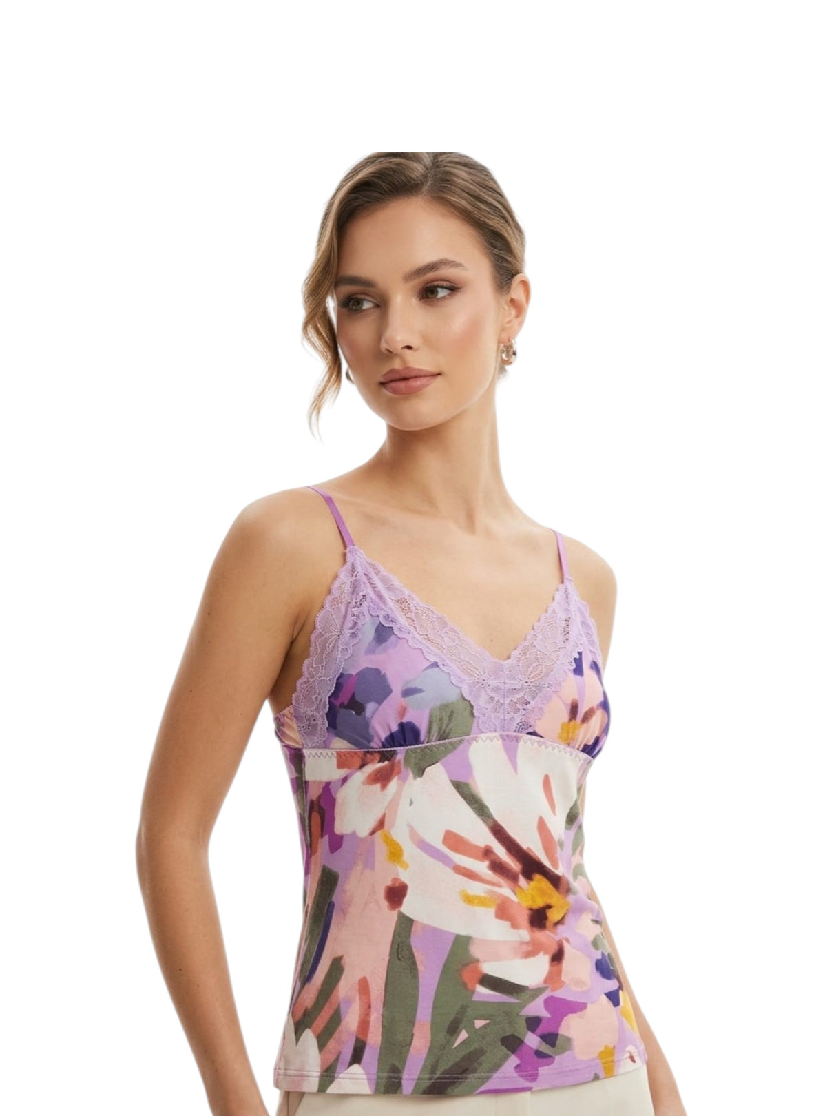 Image for Women's Printed Lace Top,Purple
