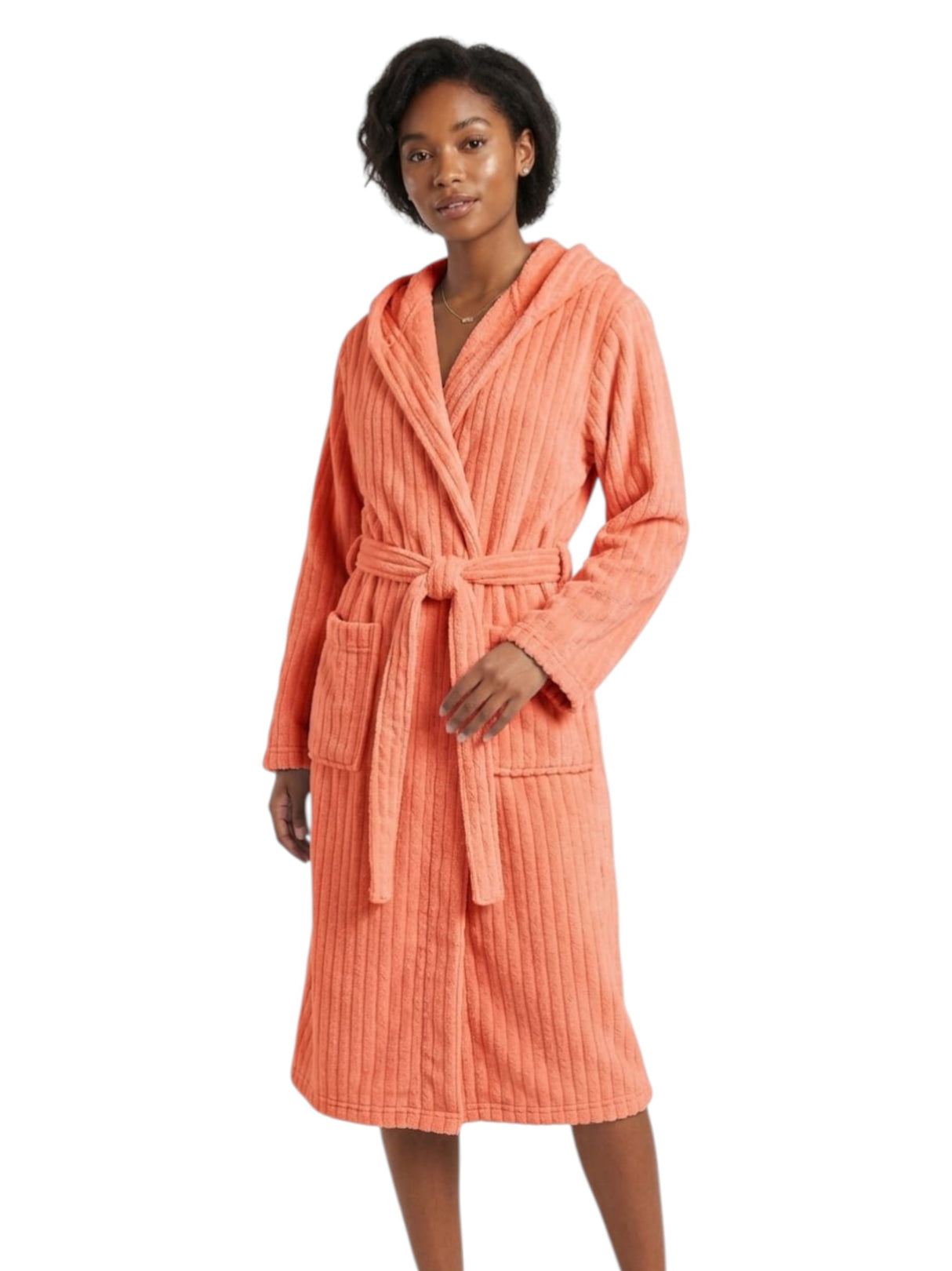 Image for Women's Faux Fur Ribbed Sleepwear Robe,Coral