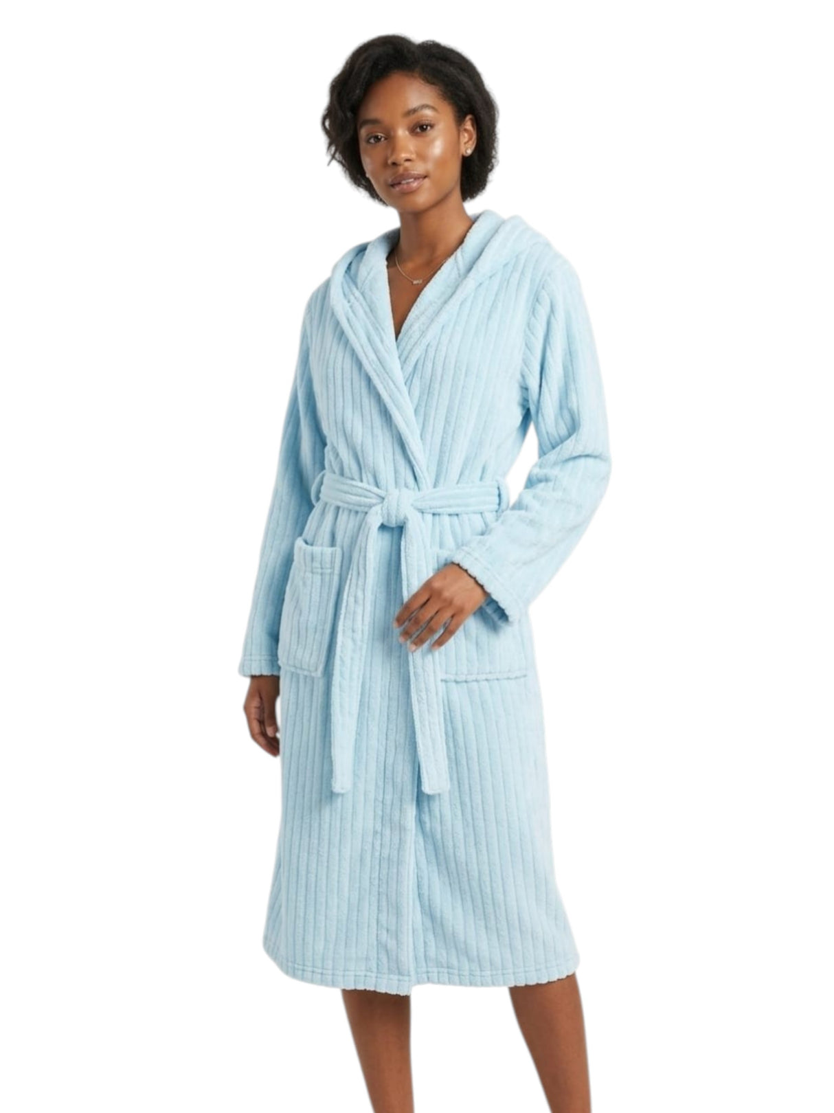 Image for Women's Faux Fur Ribbed Sleepwear Robe,Ligth Blue