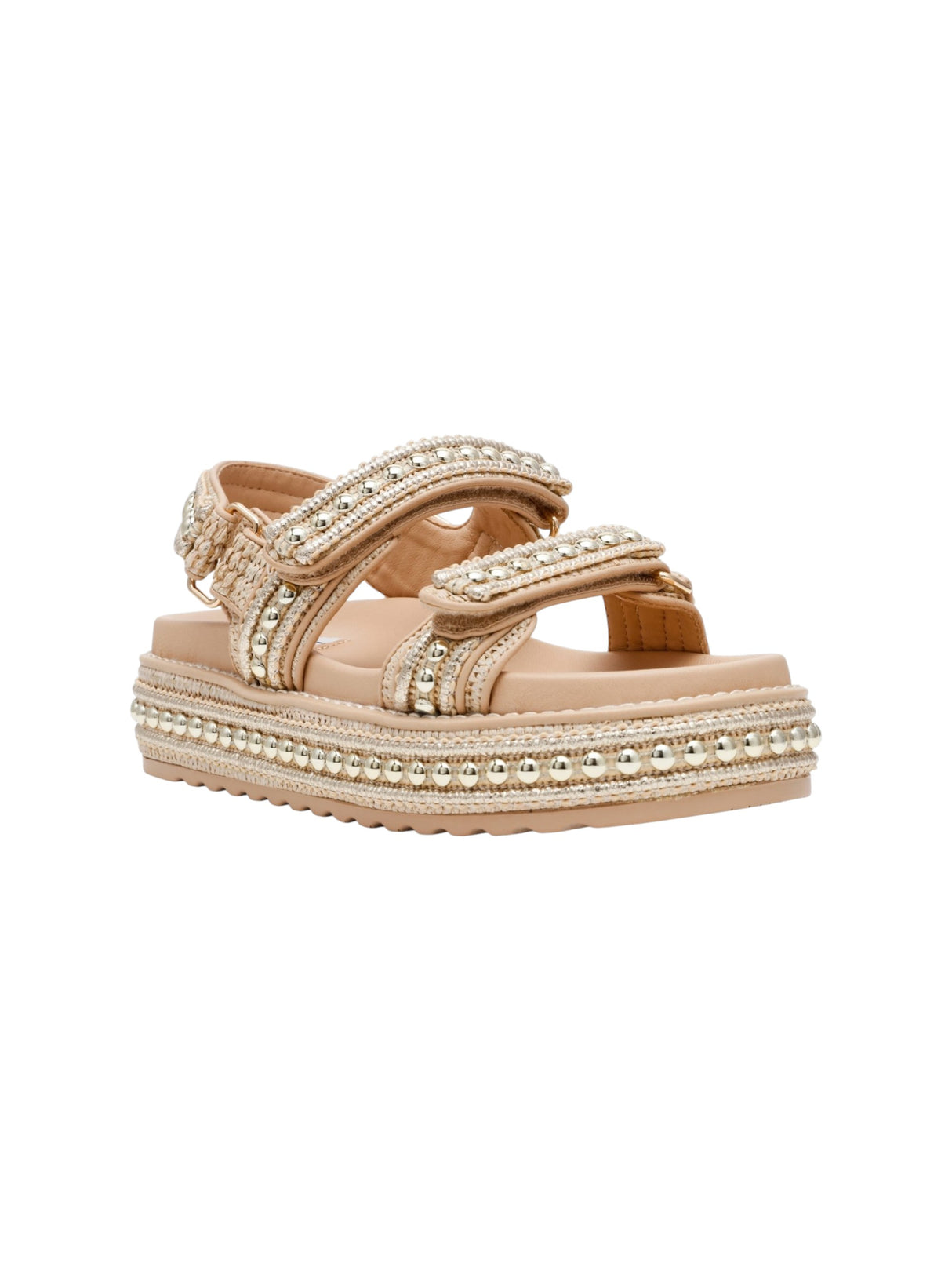 Image for Women's Studded Ribbed Sandals,Beige