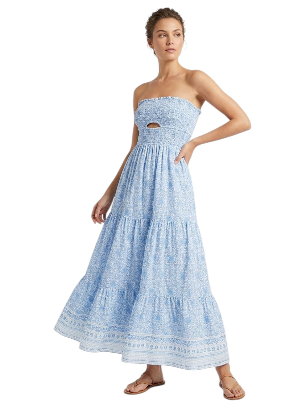 Image for Women's Printed Off Shoulders Dress,Blue