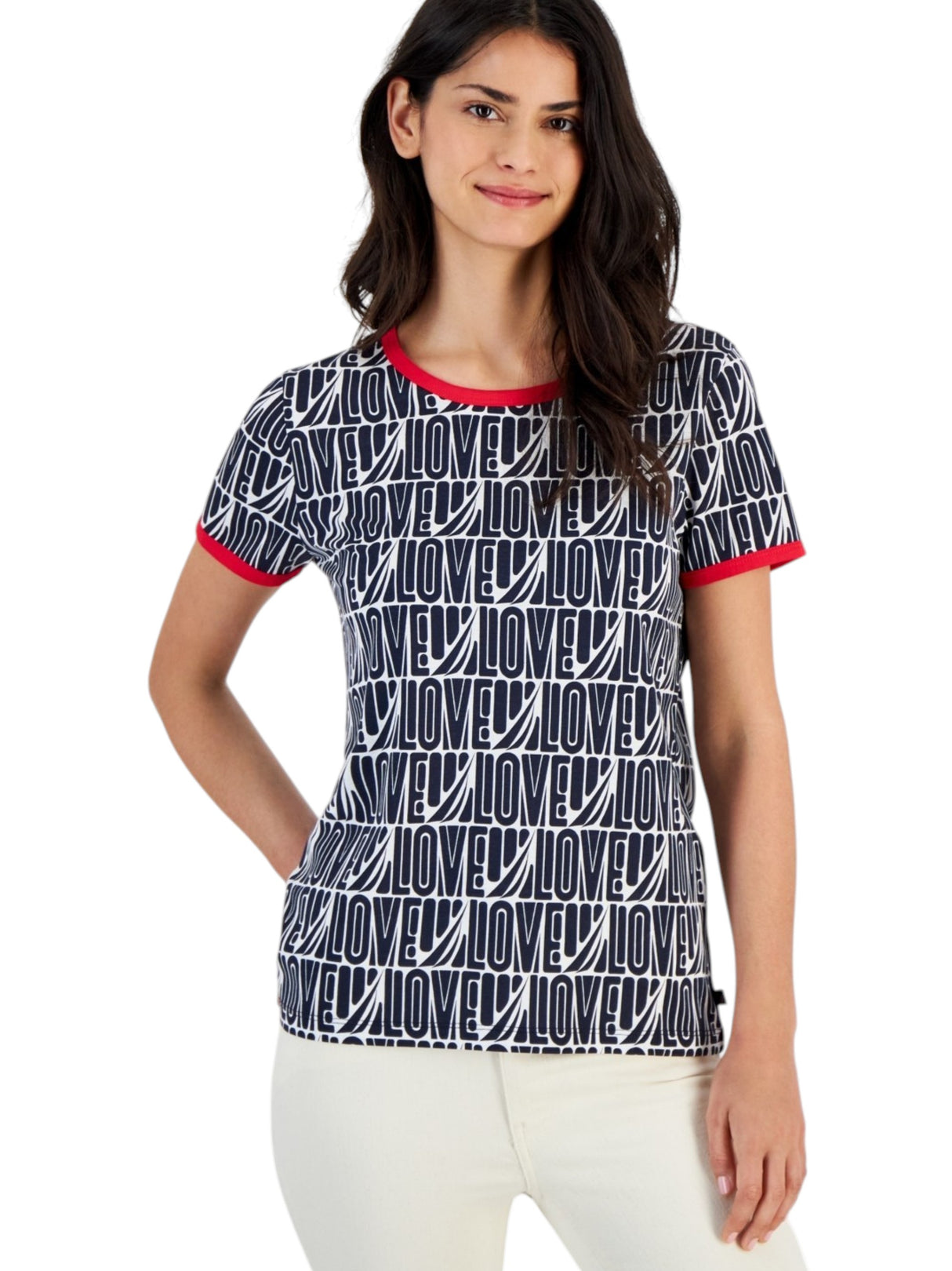 Image for Women's Printed Top,Navy/White