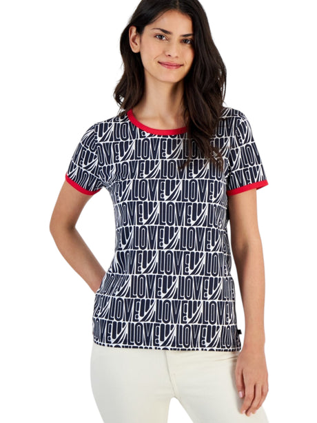 Image for Women's Printed Top,Navy/White