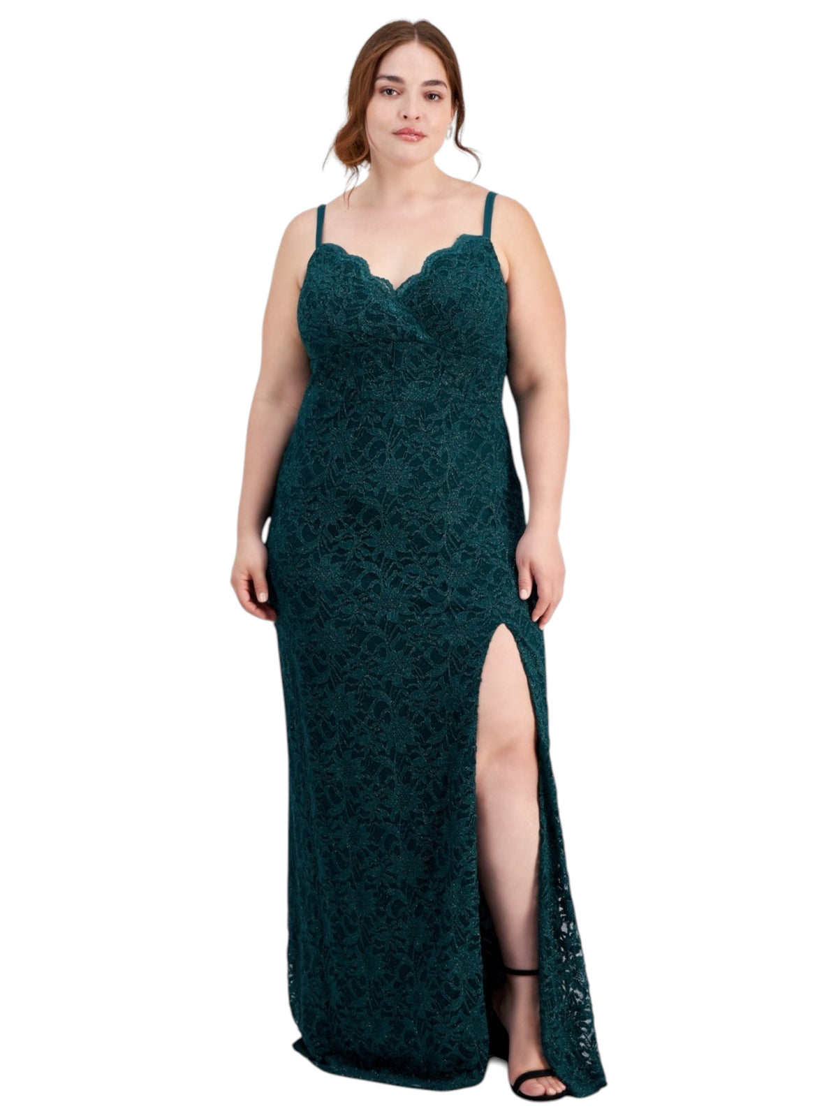 Image for Women's Lace Shiny Dress,Royal Green