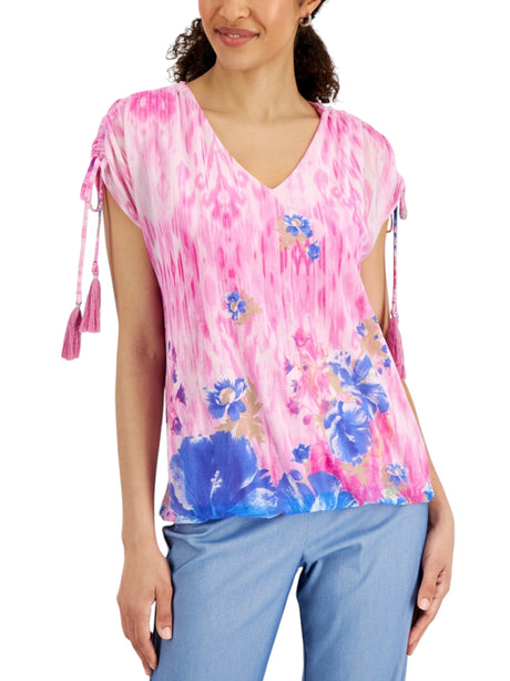 Image for Women's Floral Printed Sheer Top,Pink