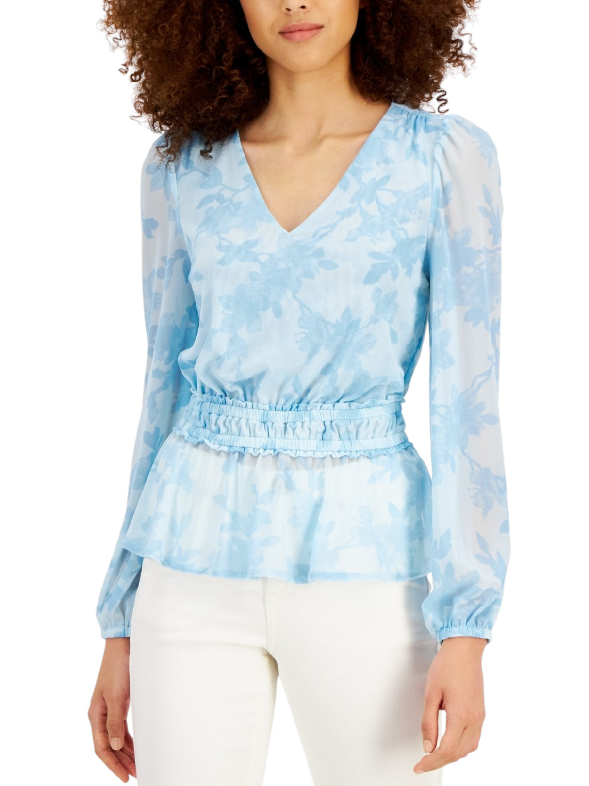 Image for Women's  Printed Sheer Top,Light Blue