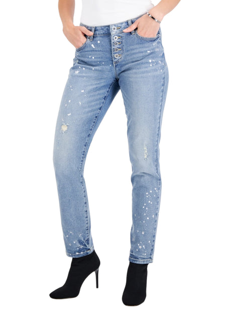 Image for Women's Printed Ripped Jeans,Light Blue