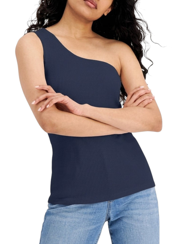 Image for Women's One Shoulder Ribbed Top,Navy