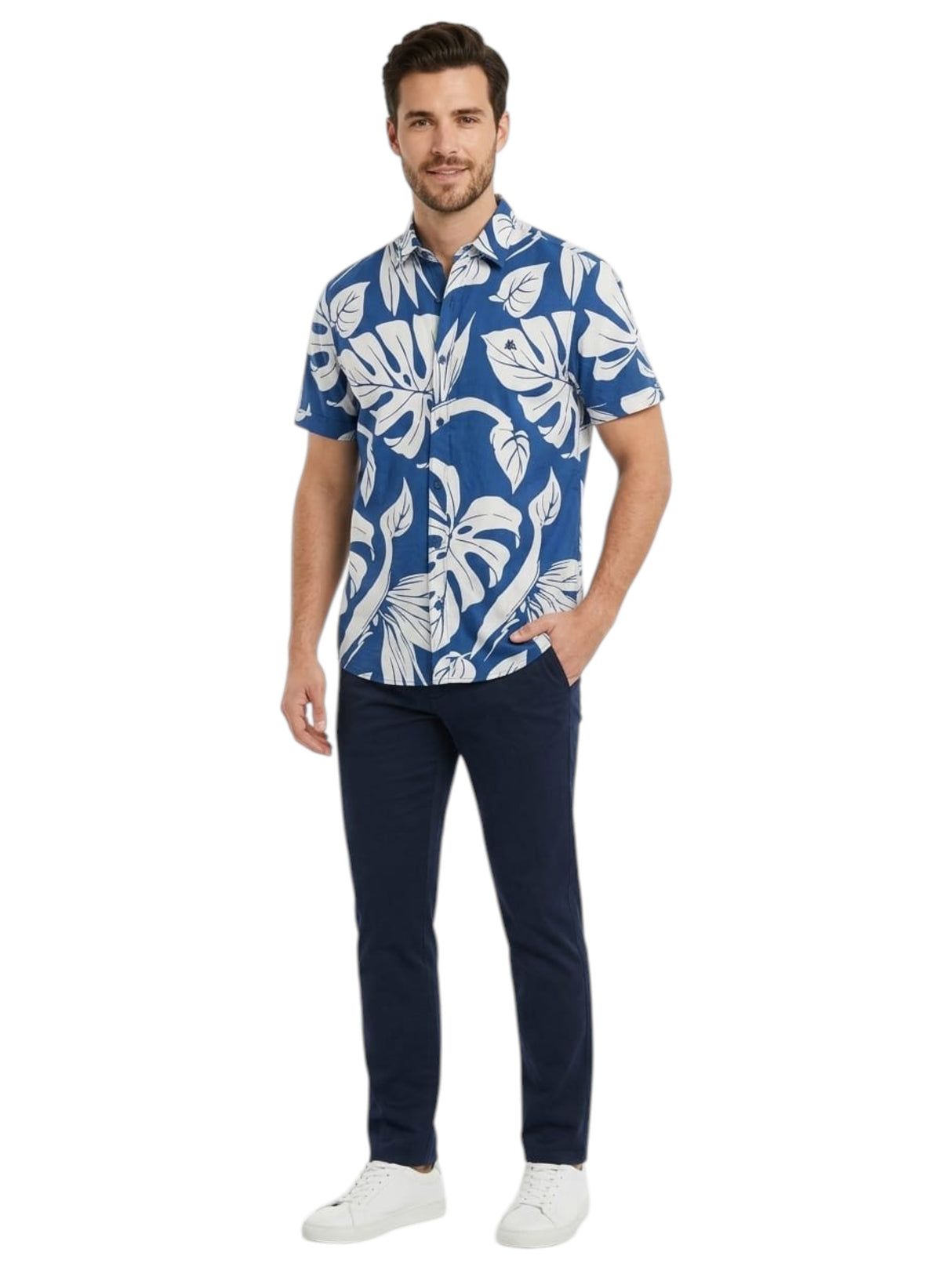 Image for Men's Printed Dress Shirt,Navy