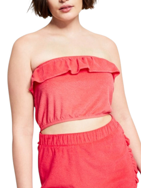 Image for Women's Textured Off Shoulders Crop Top,Coral
