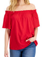 Image for Women's Embroidered Cold Shoulder Top,Red