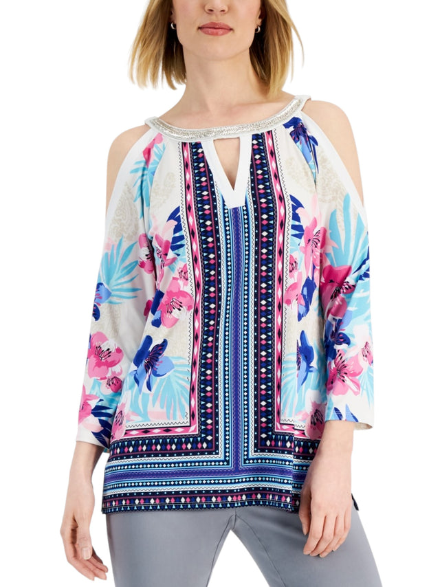 Image for Women's Printed Cold Shoulders Top,Multi