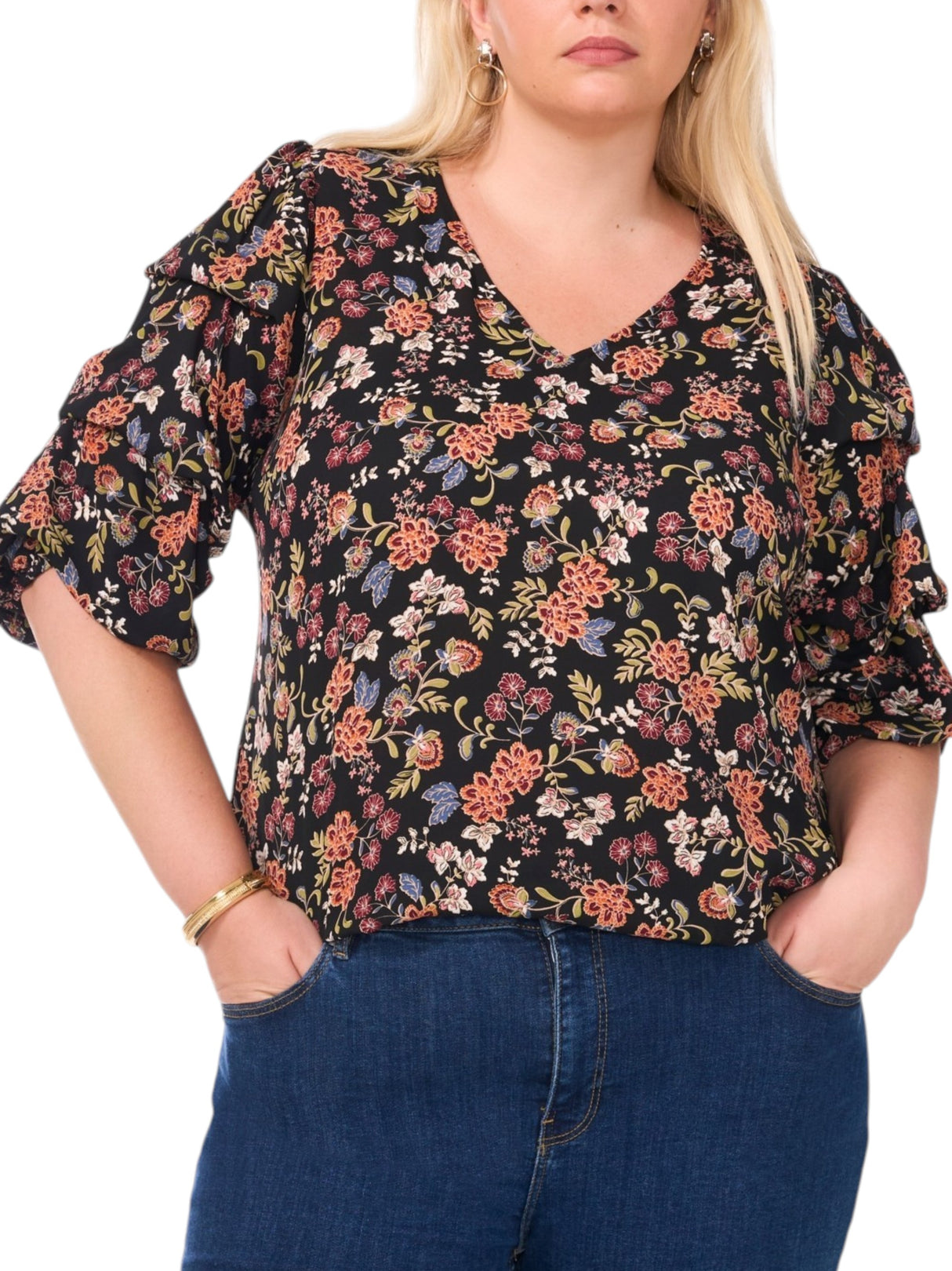 Image for Women's Floral Printed Top,Black