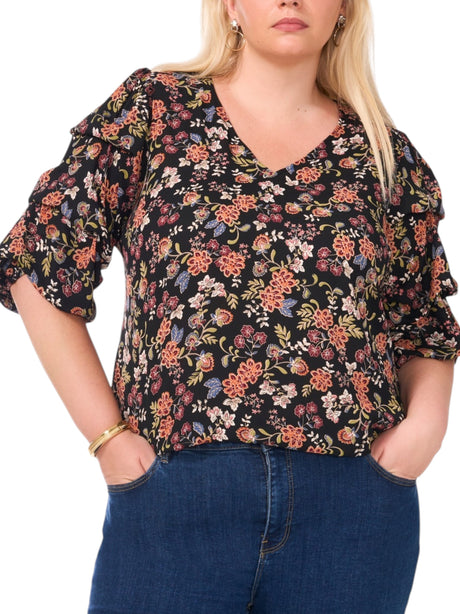Image for Women's Floral Printed Top,Black