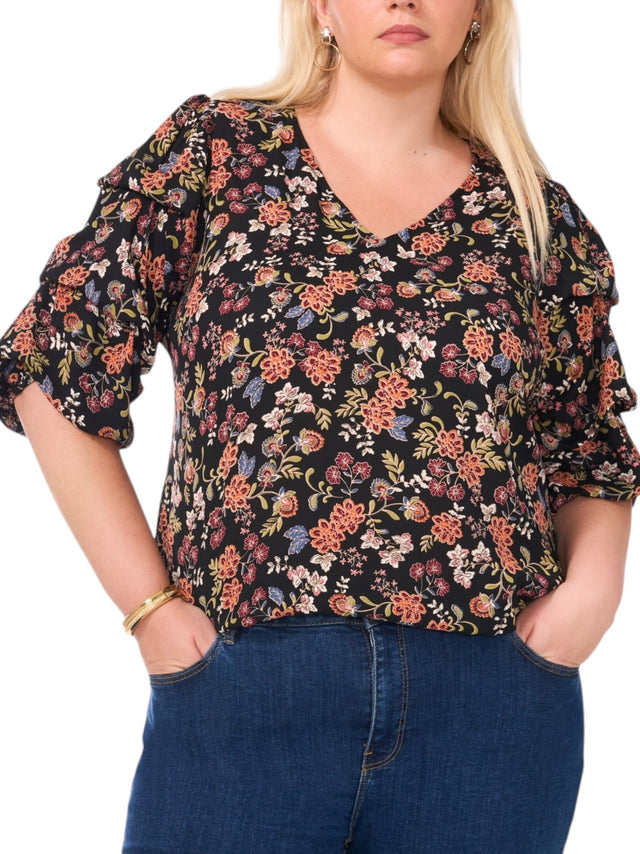 Image for Women's Floral Printed Top,Black