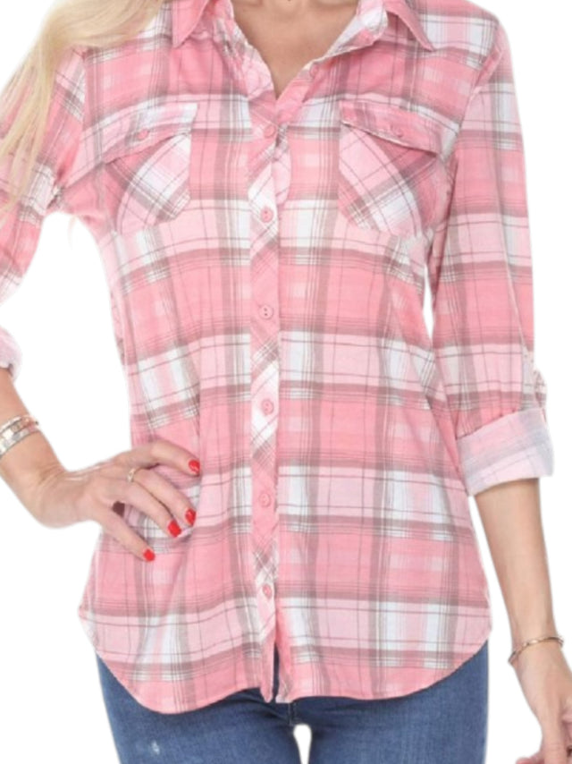 Image for Women's Plaid Dress Shirt,Dusty Pink