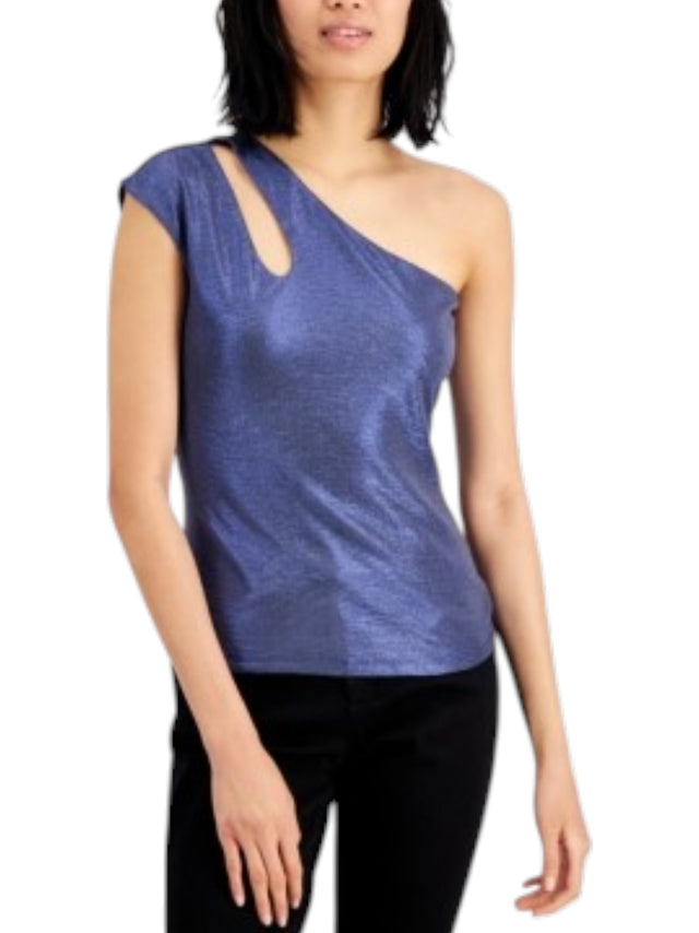 Image for Women's Shiny One Off Shoulders Top,Navy