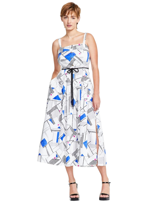 Image for Women's Printed Dress&Belt,White