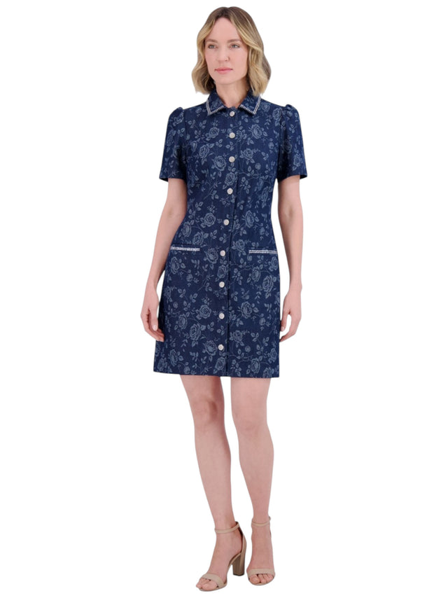 Image for Women's Floral Printed Dress,Jeans Blue
