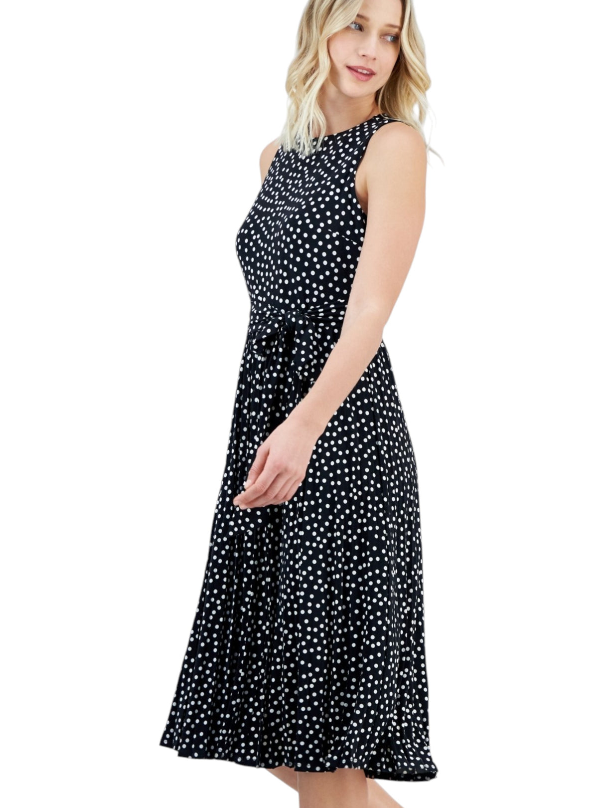 Image for Women's White Dotted Dress,Black